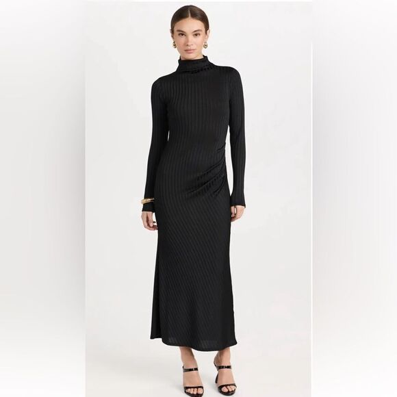 Good American Shine Rib Funnel Tuck Midi Dress - Picture 2 of 15